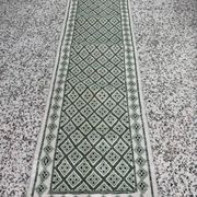 Handmade green and white margoum hallway rug in natural wool