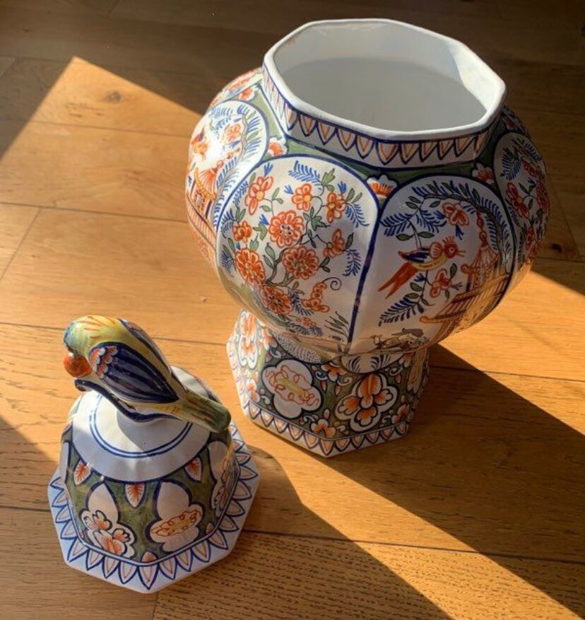 Potiche faience de desvres bird