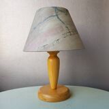 Wooden table lamp with fabric lampshade 1980