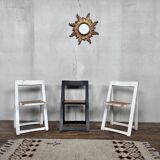 Trio of vintage folding chairs with canning and solid wood