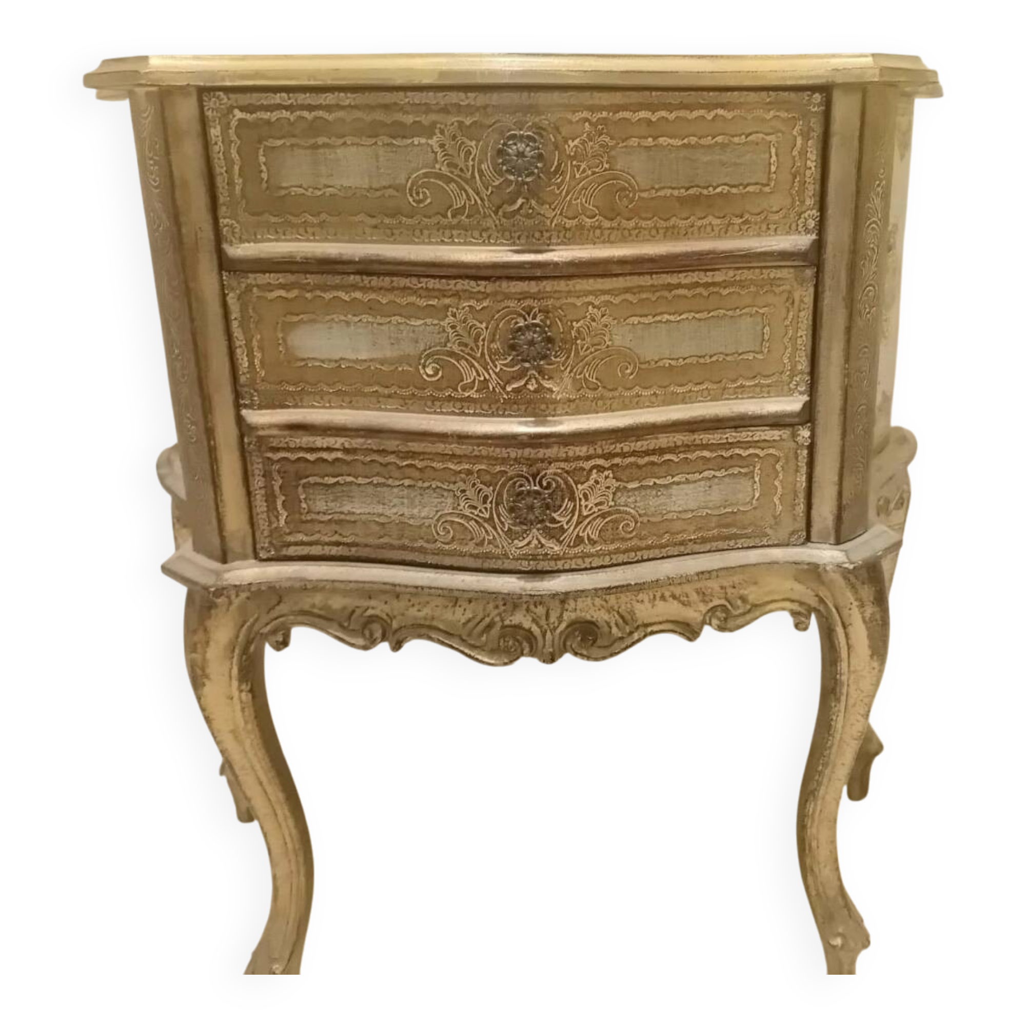 Table chevet 3 tiroirs 1950 -1970 italien bois doré