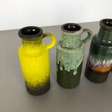 Set of four vintage pottery fat lava vases "401-20" by Scheurich, Germany, 1970s