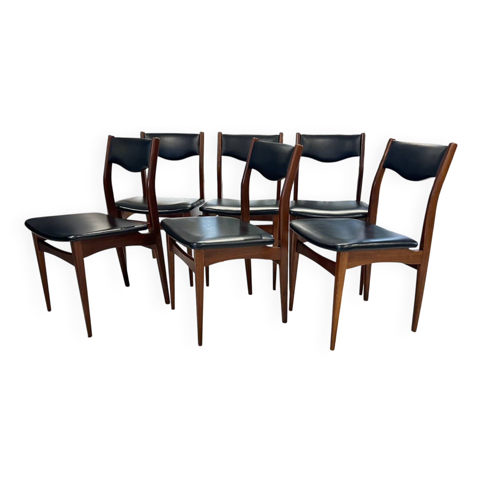 Set of 6 Scandinavian teak chairs, 1970s design.
