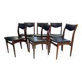 Set of 6 Scandinavian teak chairs, 1970s design.