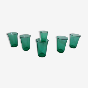 Set of 6 glasses green vintage smoked huilor 70