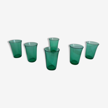 Set de 6 verres Huilor fumé vert vintage 70