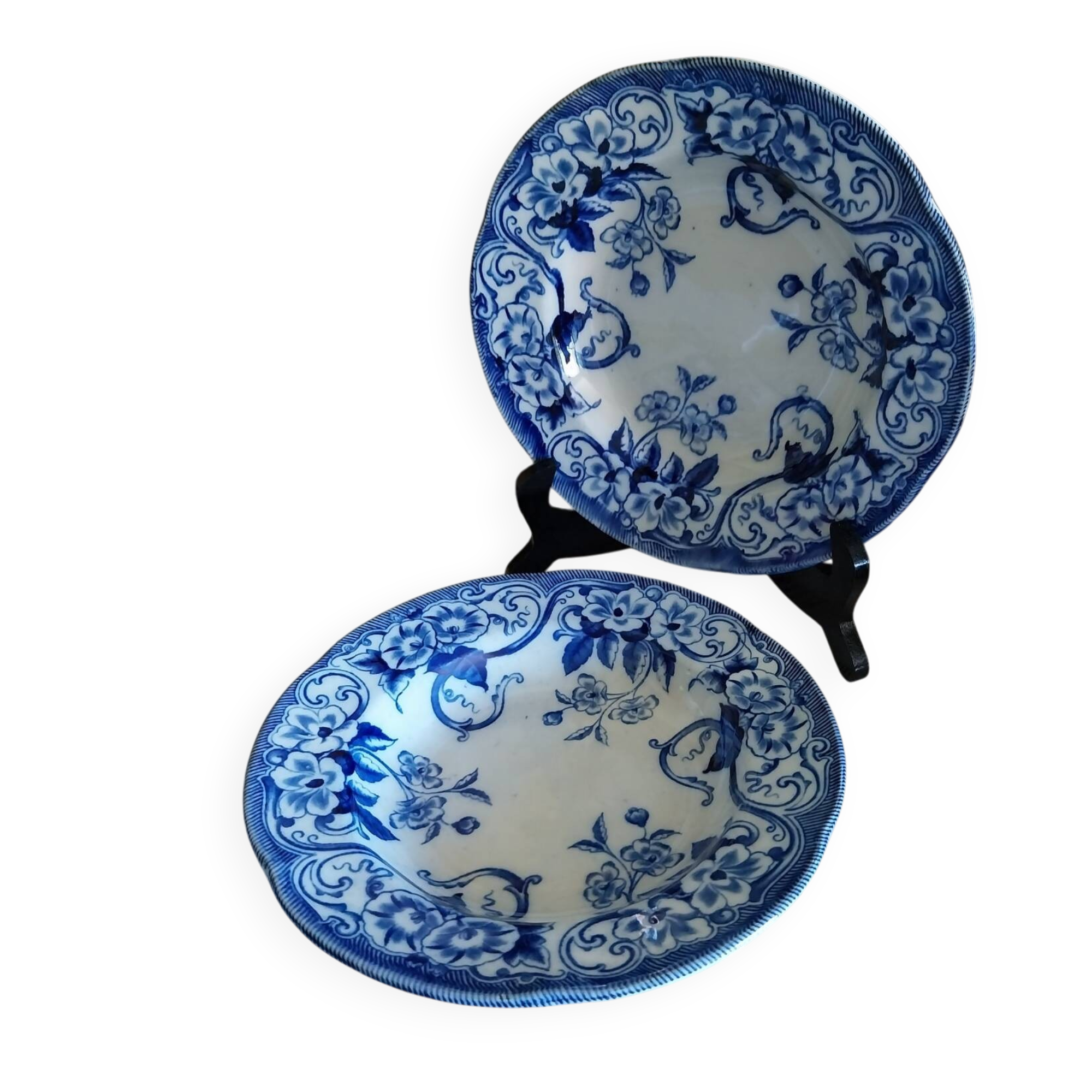 Creil&Montereau Art Nouveau soup plates, Flora model