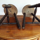 Pair of turned wooden tripod stools