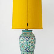 Spanish Moorish ceramic table lamp, new saffron silk shade.