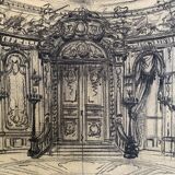 19th century Parisian salon, large original framed drawing