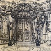 Salon parisien du 19e siècle, grand dessin original encadré
