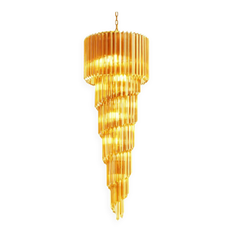 Amber quadriedro murano glass twister chandelier