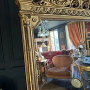 Napoleon iii period fireplace mirror in golden wood with putti decor - 19th century