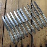 Set of 11 dessert knives in silver metal with stainless steel blades