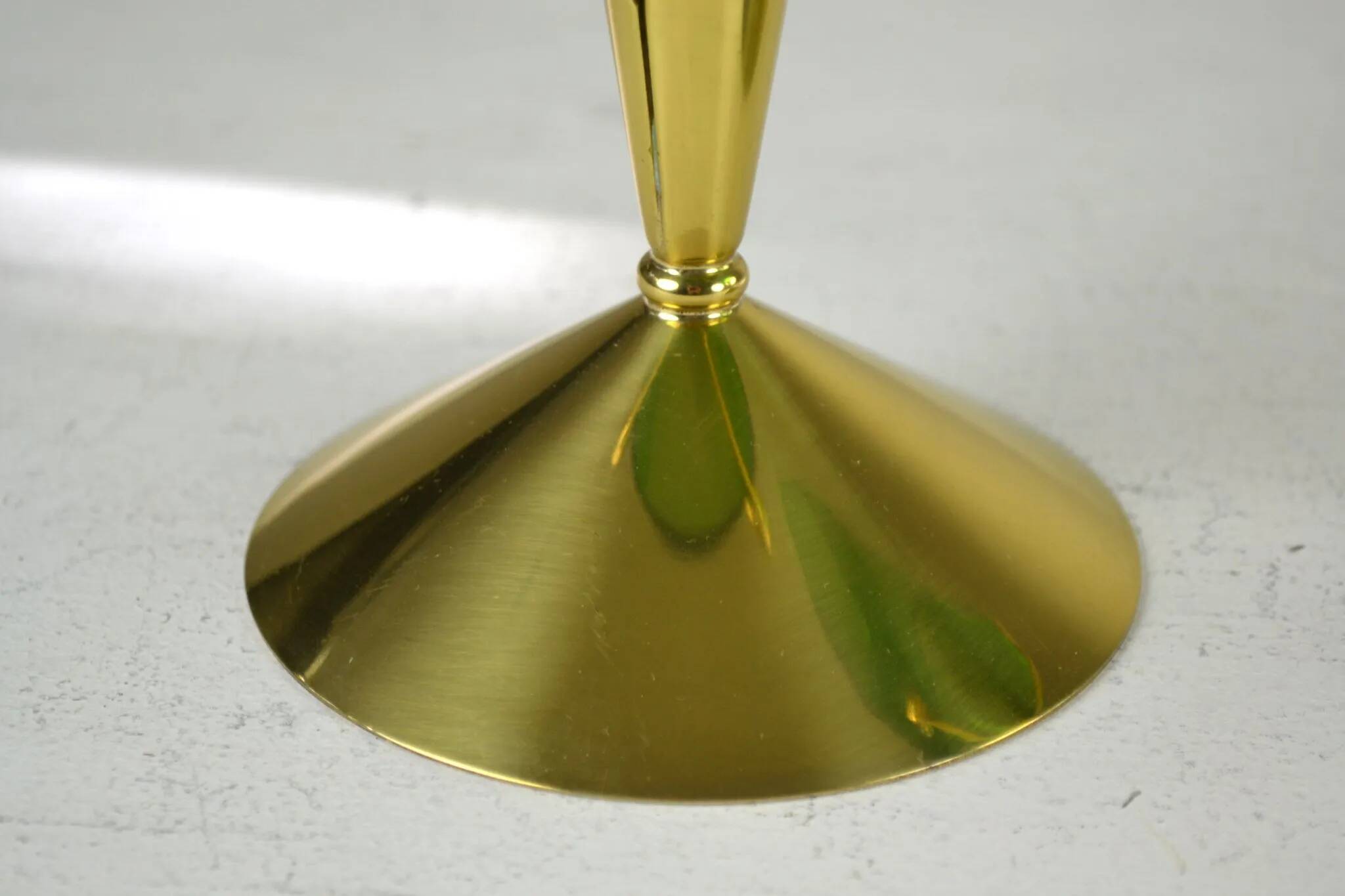 Pair of Brass & Green Glass Candleholders — Gunnar Ander for Ystad-Metall, Sweden, 1960s