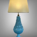 1.05 m pineapple lamp in turquoise ceramic on a gilded wooden base from the 1950s