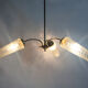 Old 3-branched chandelier, brass and chiseled glass tubes, 60s