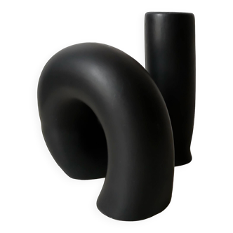 Black ceramic tube candle holder