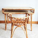 Rattan desk and chair with braces 1960