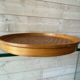 Round serving tray in vintage bamboo