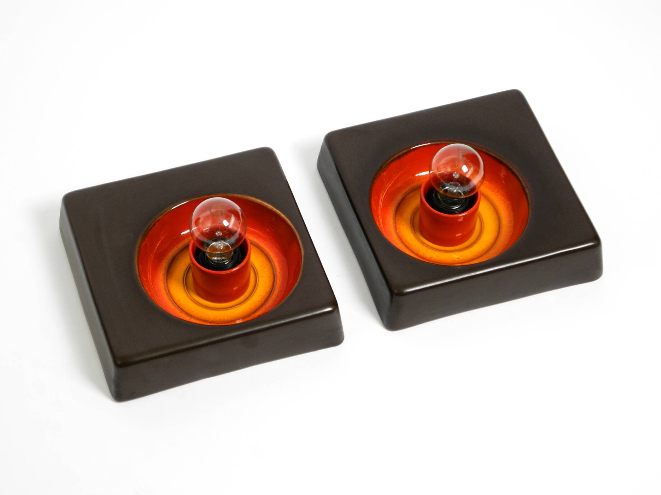 Two beautiful original 1970s Space Age ceramic wall lamps