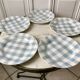 Lot de 5 assiettes plates digoin sarreguemines modèle "écossais" vichy bleu ciel années 40-50