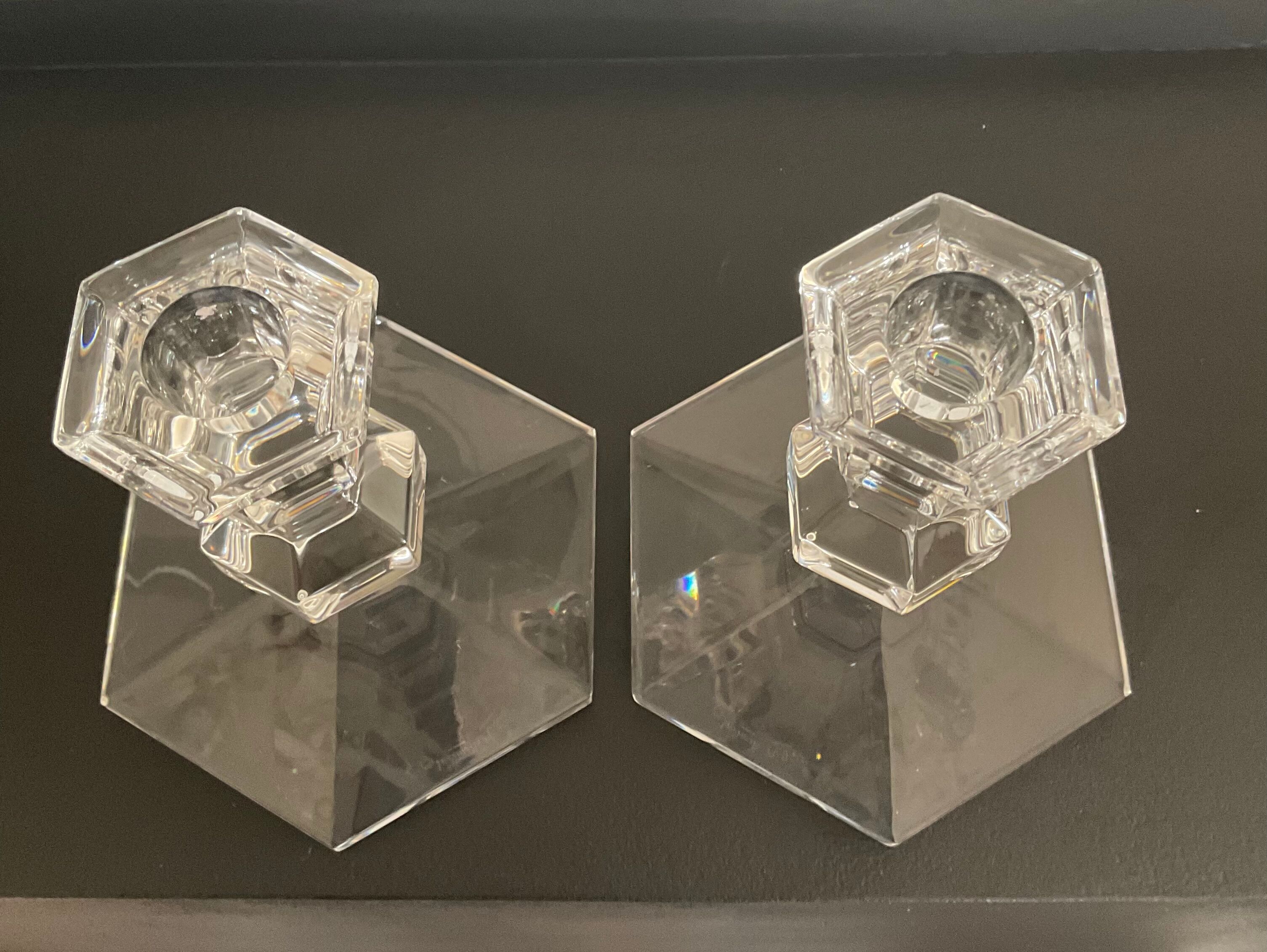Pair of Val Saint Lambert crystal candle holders