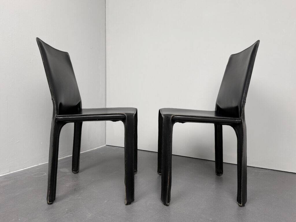 Pair of Cab 412 chairs, saddle leather, by Mario Bellini for Cassina, Italy, 1970s