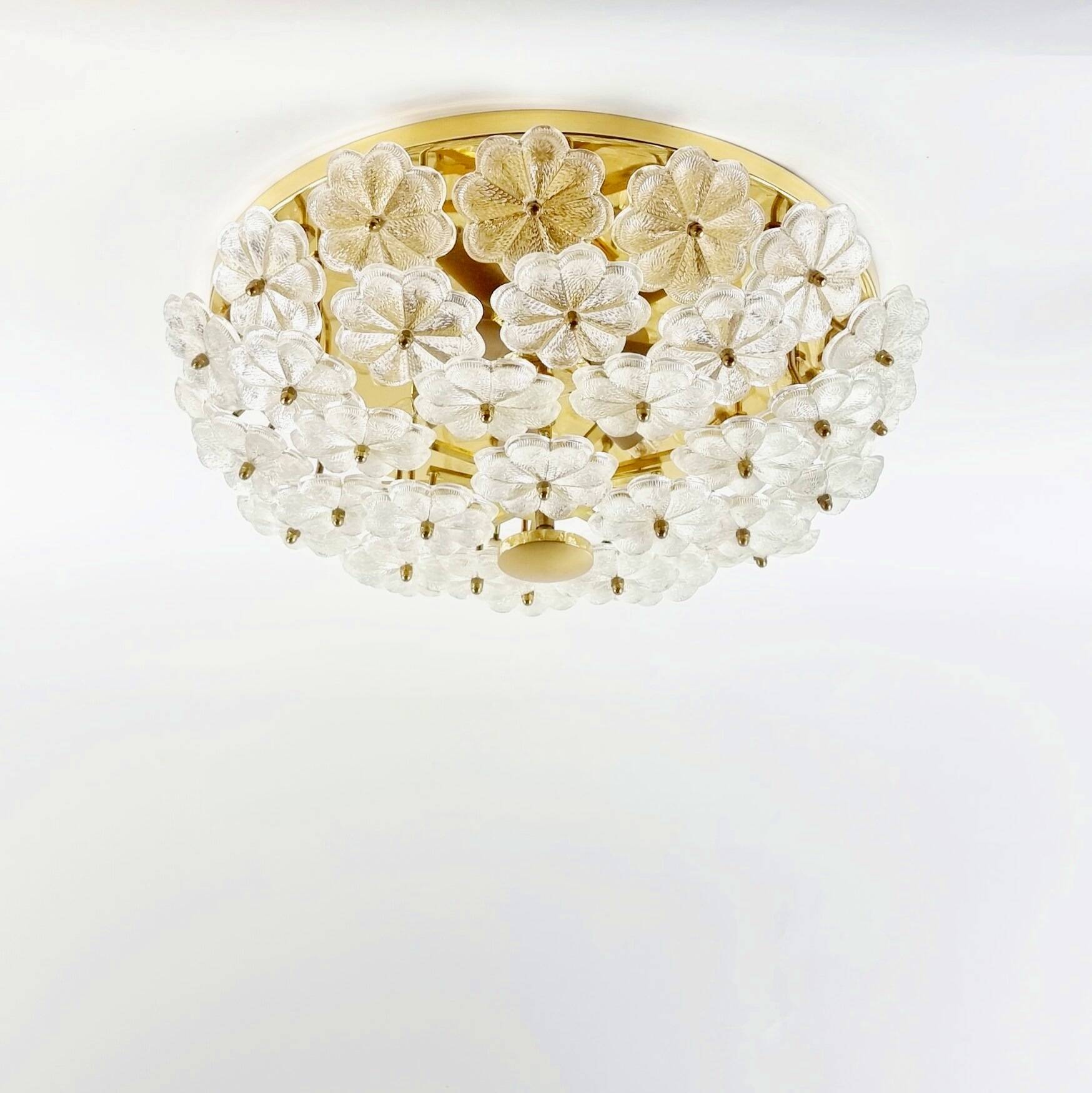 Very Large Mid Century Floral Murano Glass Flush Mount/Ceiling Light By Ernst Palme, Germany, 1970s