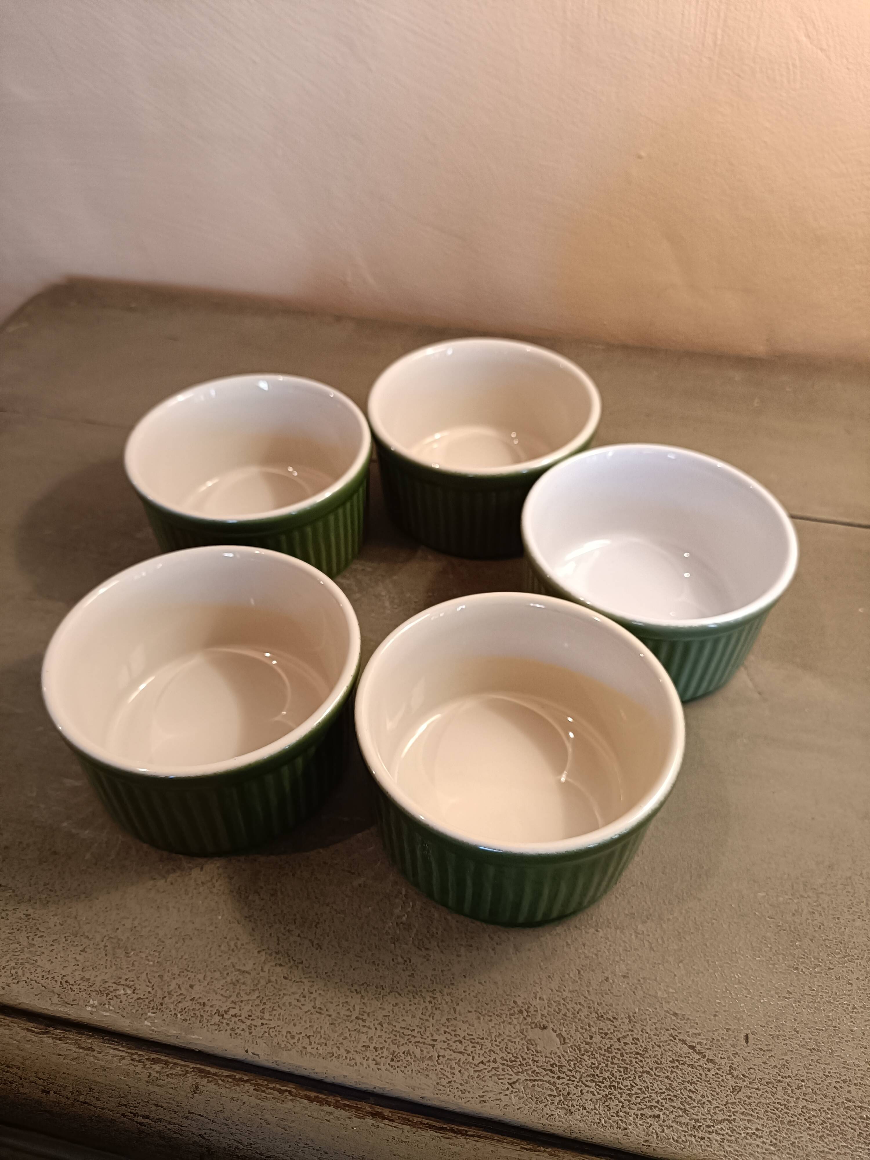 Set of 5 green ramekins Emile Henry