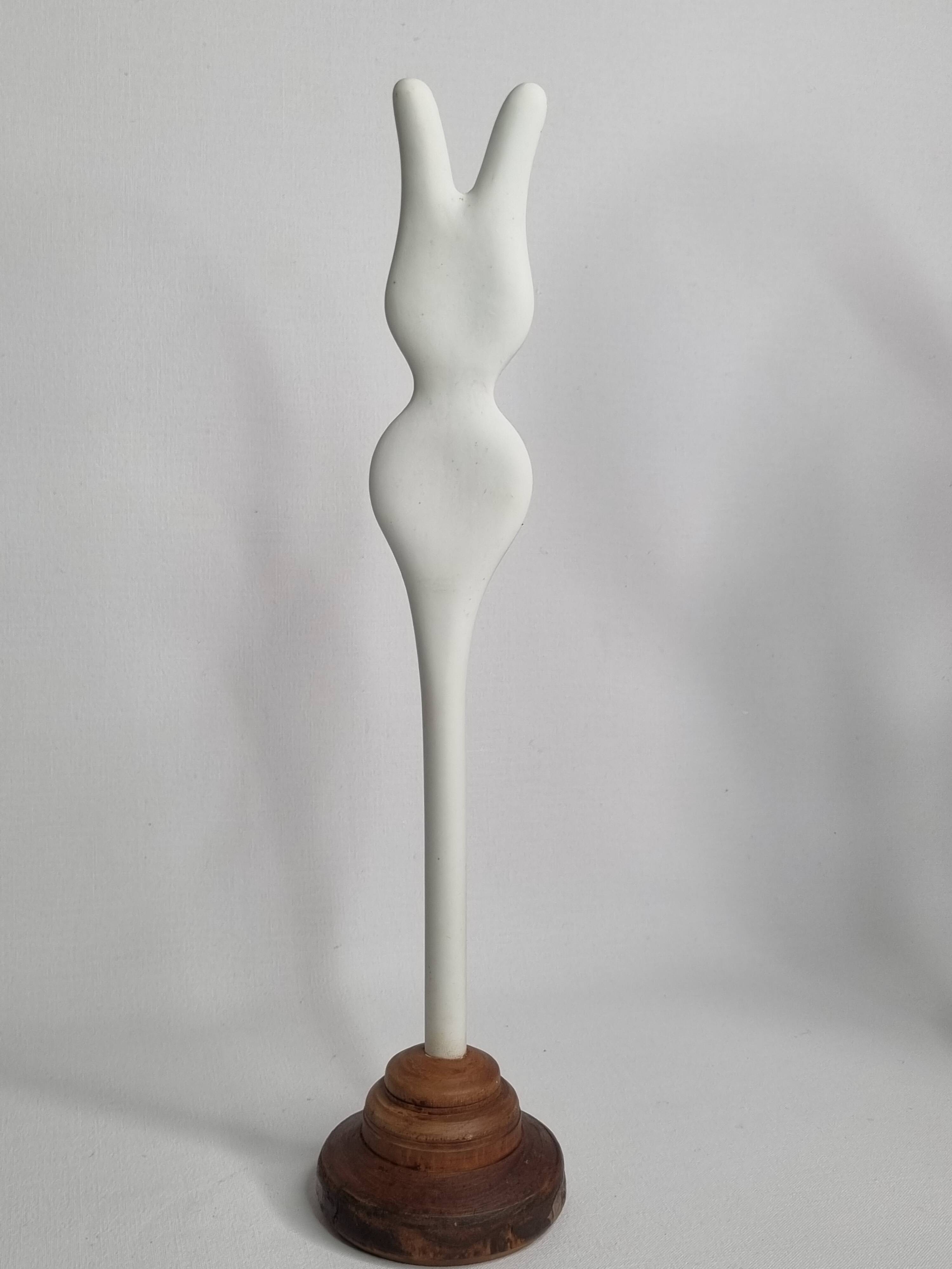 Biomorphic-inspired sculpture, on an industrial wooden base, 35 cm
