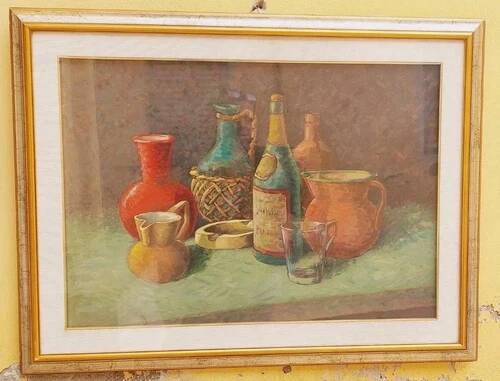 Dipinto Huile Sur Toile Nature Morte S. Piancaldi 50x70 Années 60/70