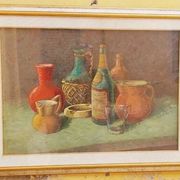 Dipinto Huile Sur Toile Nature Morte S. Piancaldi 50x70 Années 60/70