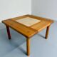 Table basse ancienne bois et travertin design des années 70 vintage
