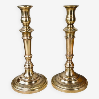 Duo of brass candle holders h26 cm