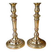 Duo of brass candle holders h26 cm