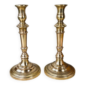 Duo of brass candle holders h26 cm