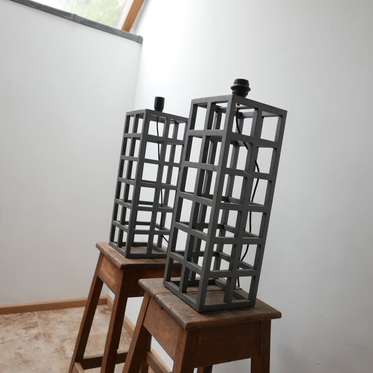 Geometric pair of german metal table lamps