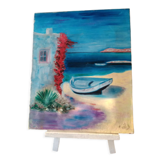 Summer and beach atmosphere painting signed