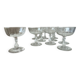 Set of 11 champagne glasses