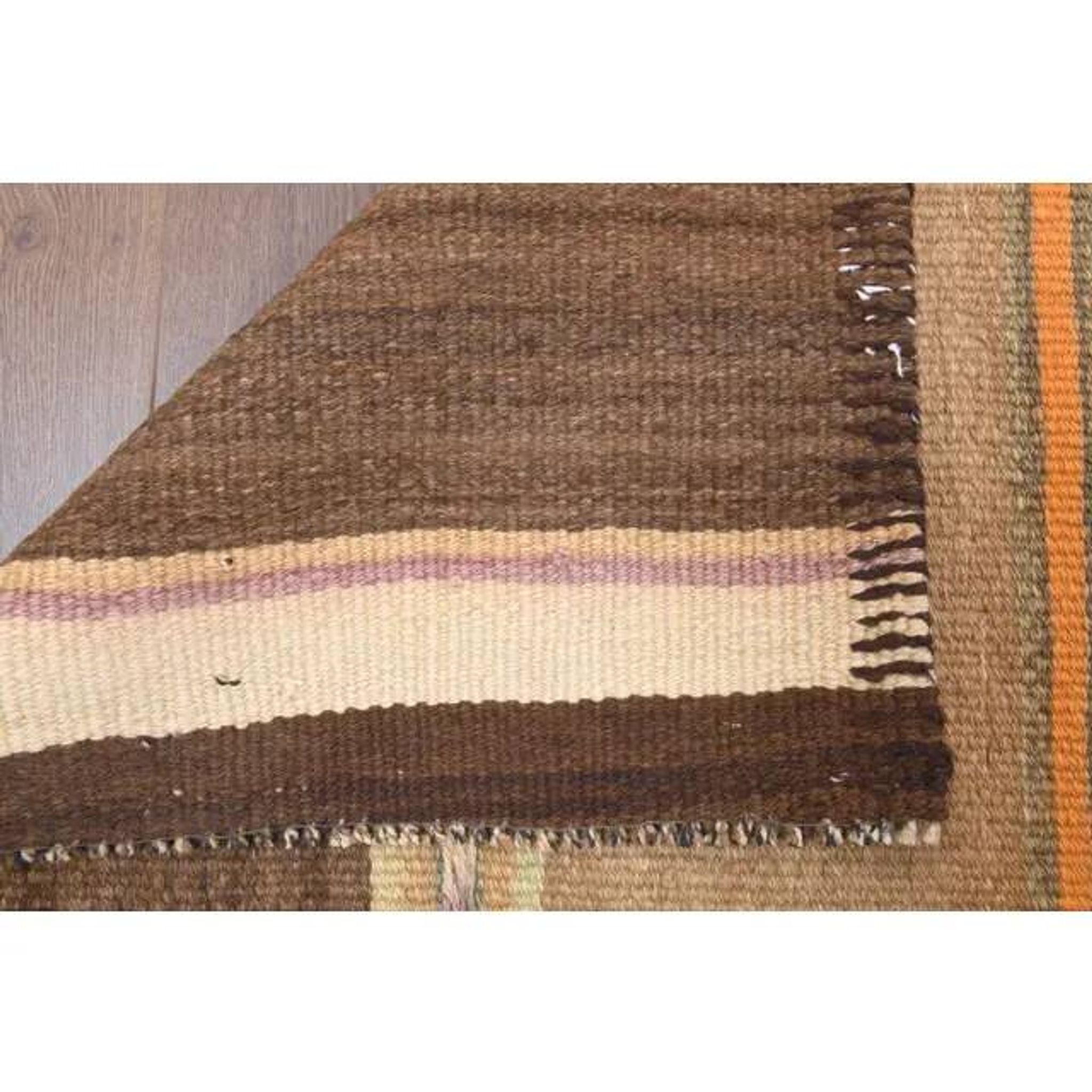 Vintage Turkish Oushak handmade wool cotton beige kilim runner rug 79x303