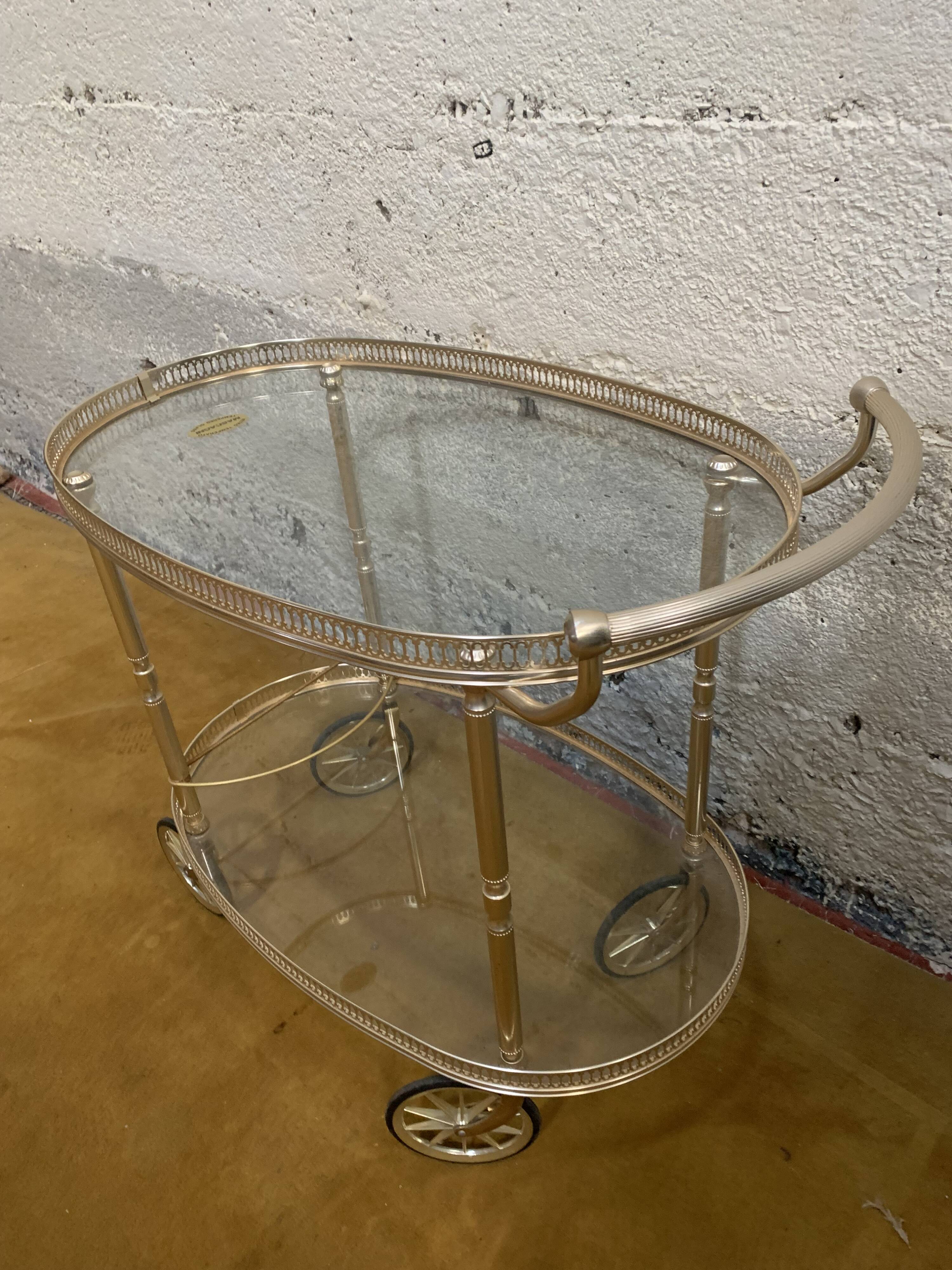 Glass and metal serving trolley, 1960s