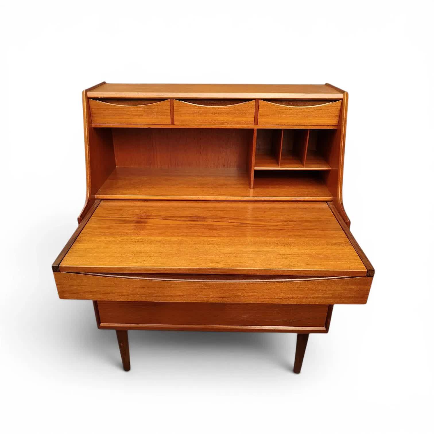 Teak secretary by A. Vodder (attributed), mirror, Denmark 1960s