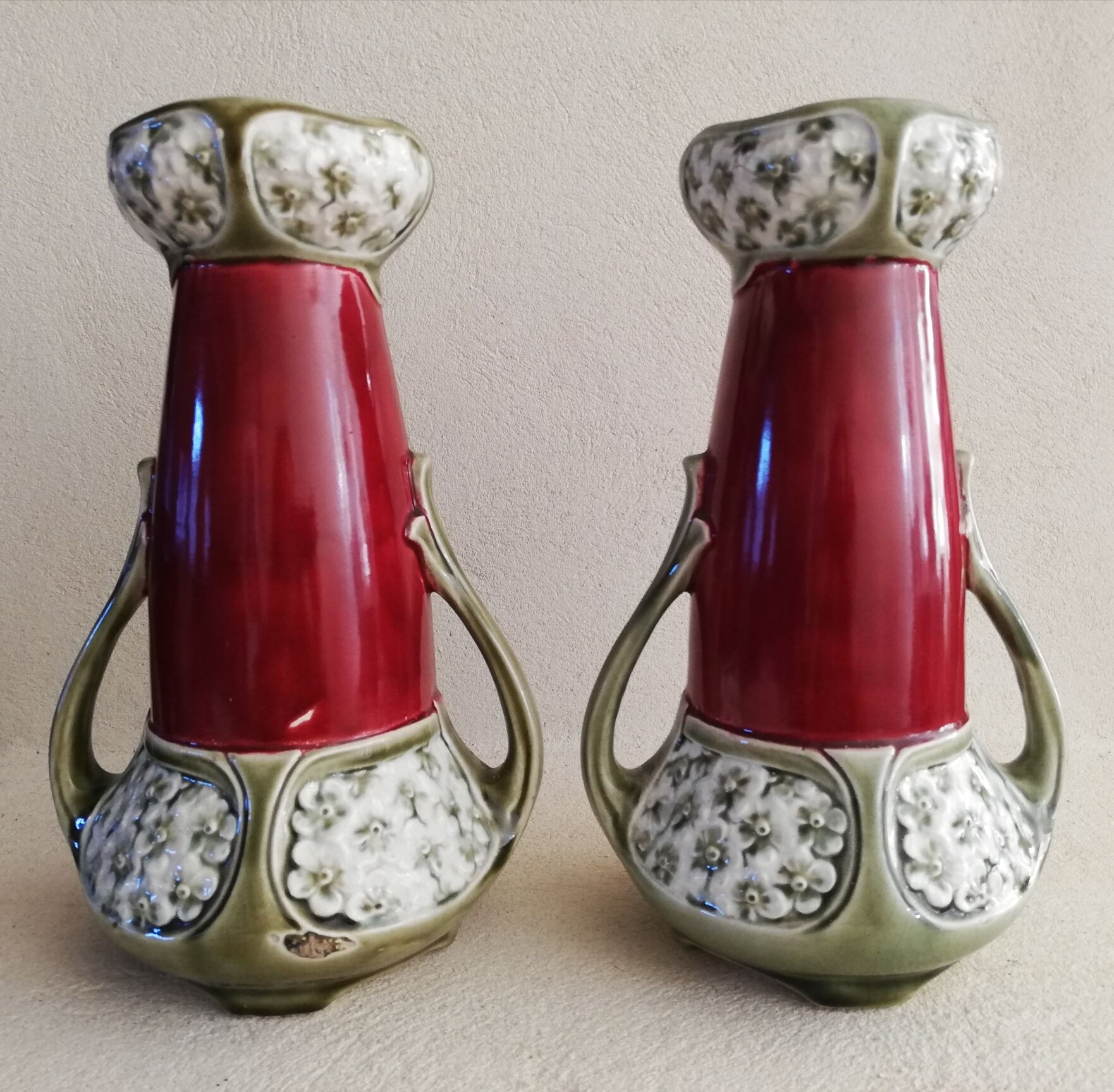 Pair of fives-lille art nouveau vases with handles