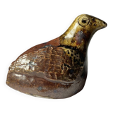 Ancient zoomorphic whistle of a partridge bird in glazed stoneware from La Borne.