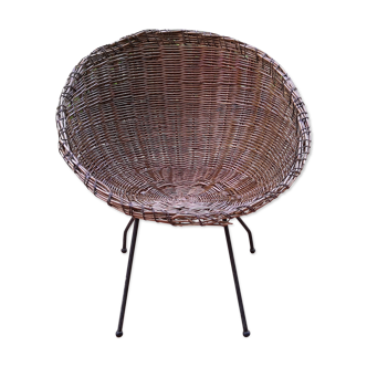 Round armchair rattan and rope Metal legs 50s/60s vintage