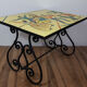 Wrought iron coffee table porcelain tray painted with a vintage Provencal scene 60s/70s