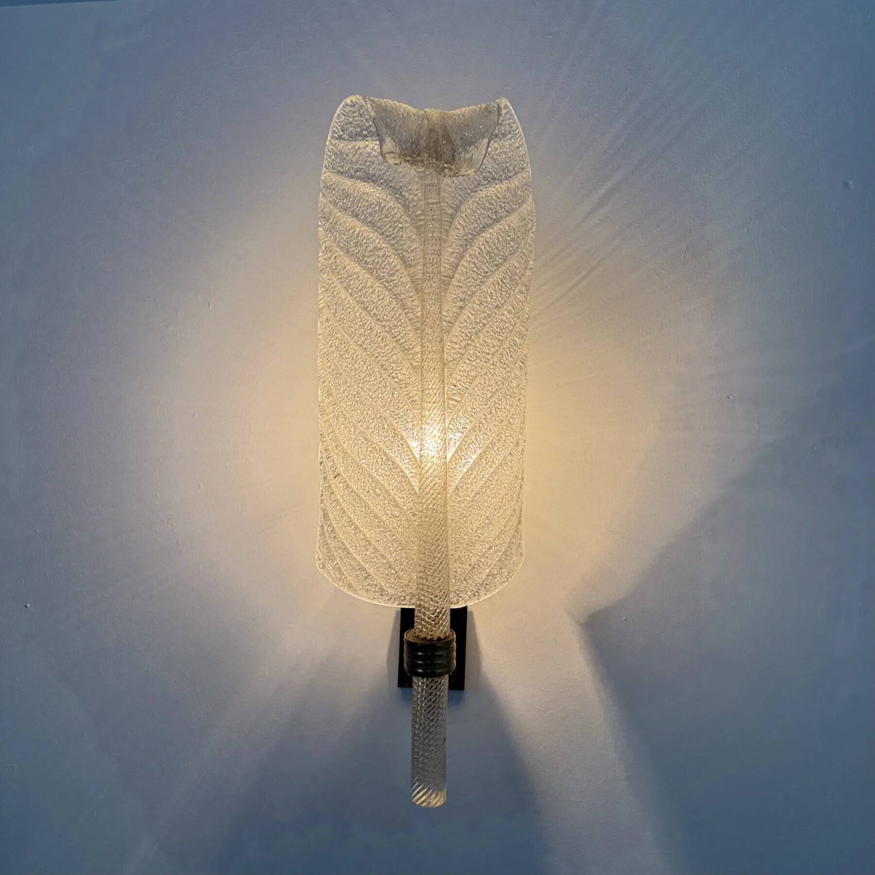 Large Barovier & Toso wall lamp Murano glass leaf, 1970s
