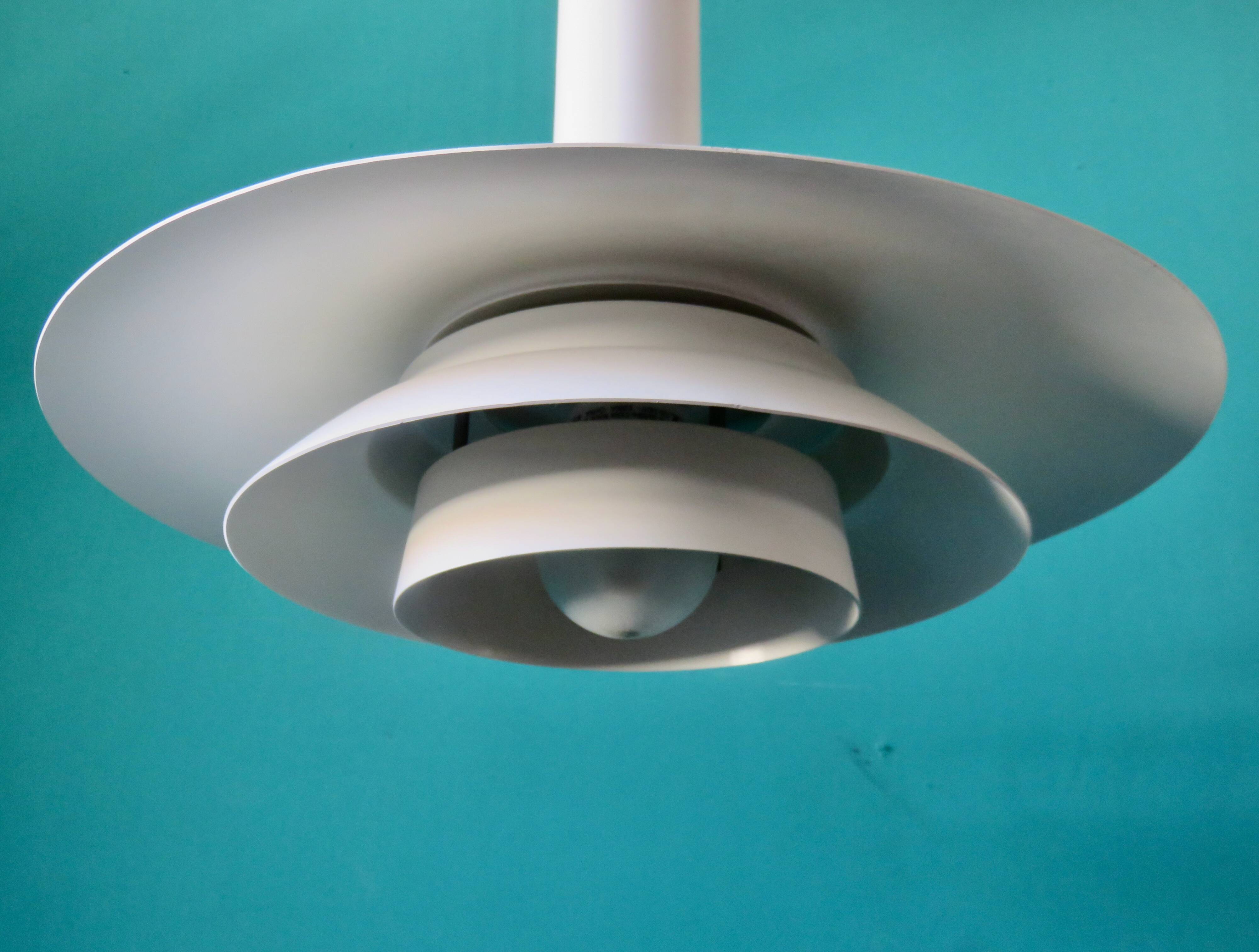 1970s pendant light in white lacquered metal. Denmark 1975