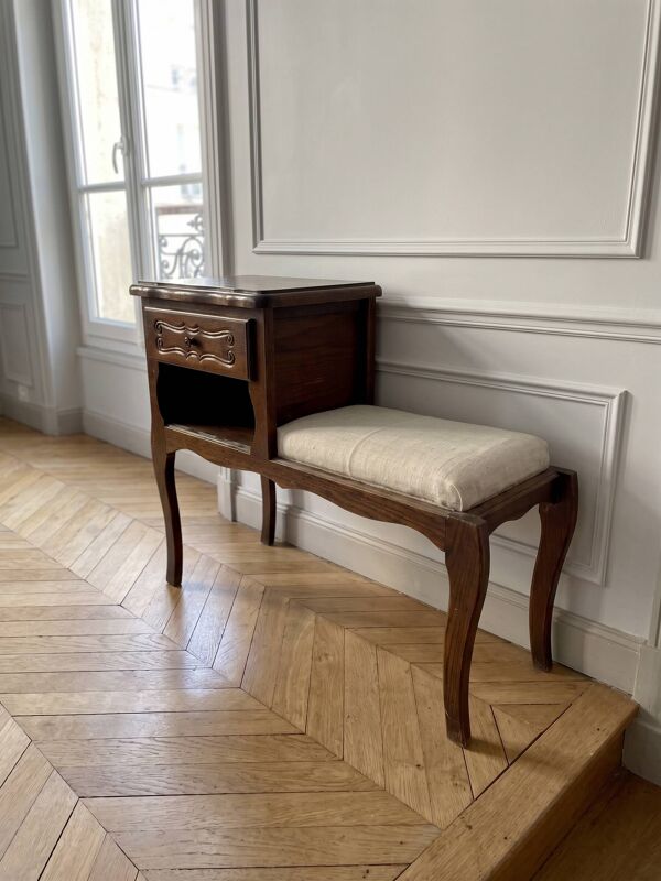 Meuble téléphone / banquette gigogne ancienne en chêne